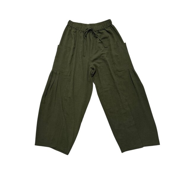 Olive Green Wide-Leg Crop Pants - Picture 1 of 4